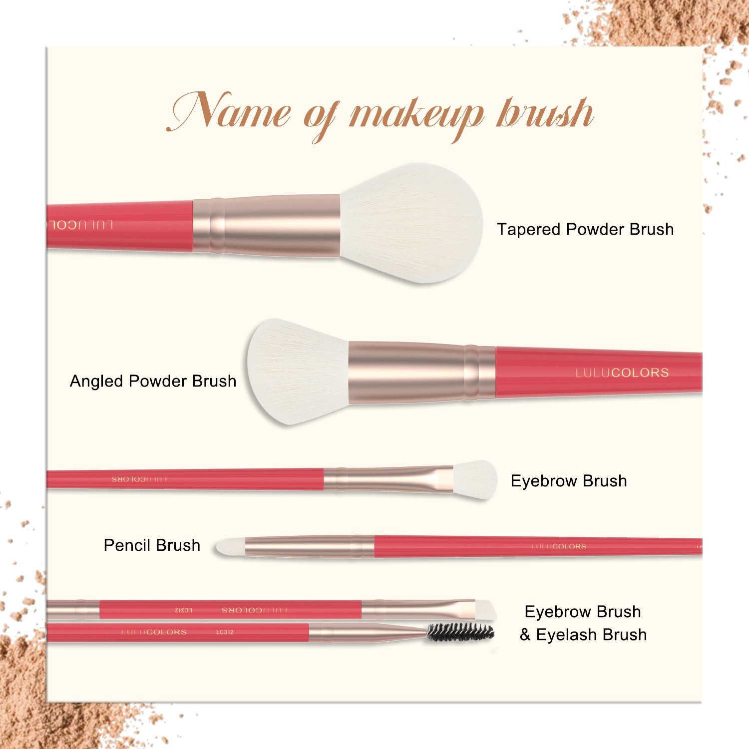 LULUCOLORS 5 PCS MAKEUP TRAVEL BRUSH SET