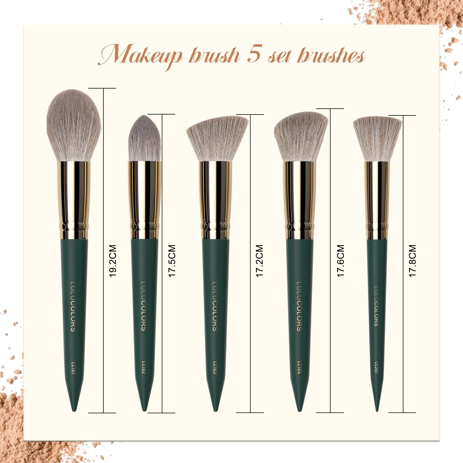 LULUCOLORS 5 pcs Soft Bristle Green Face Brushes