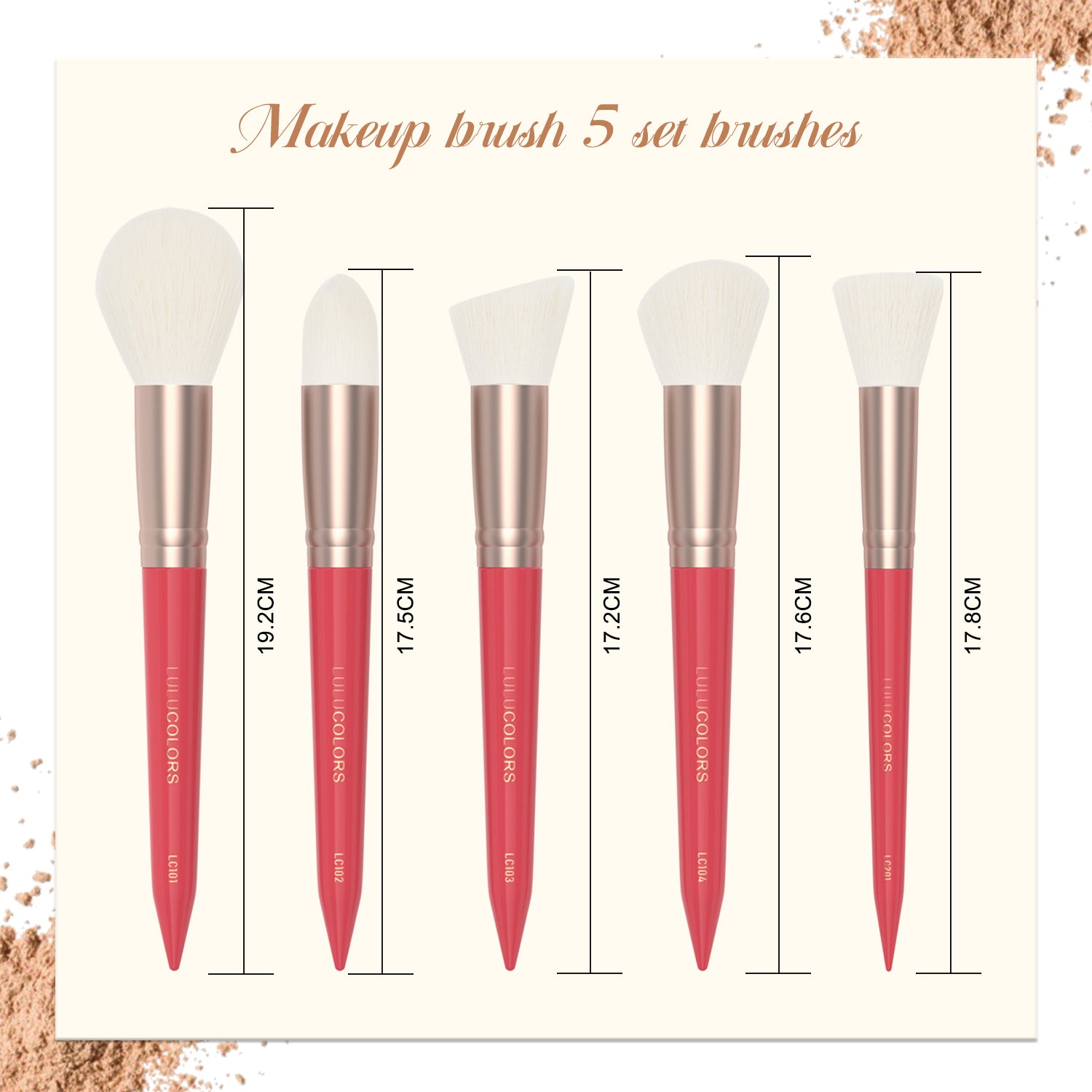 LULUCOLORS 5 pcs Soft Bristle Red Face Brushes