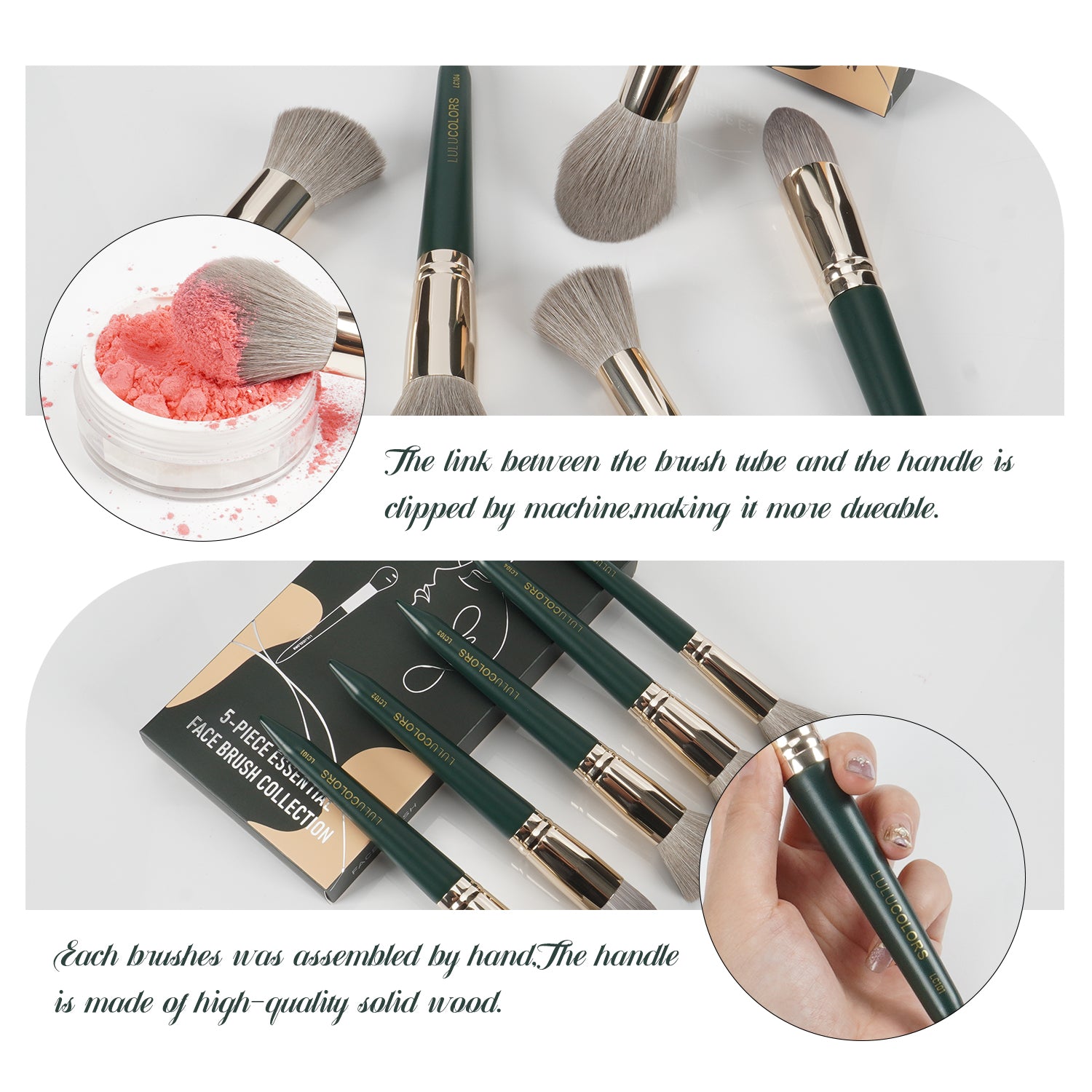 LULUCOLORS 5 pcs Soft Bristle Green Face Brushes