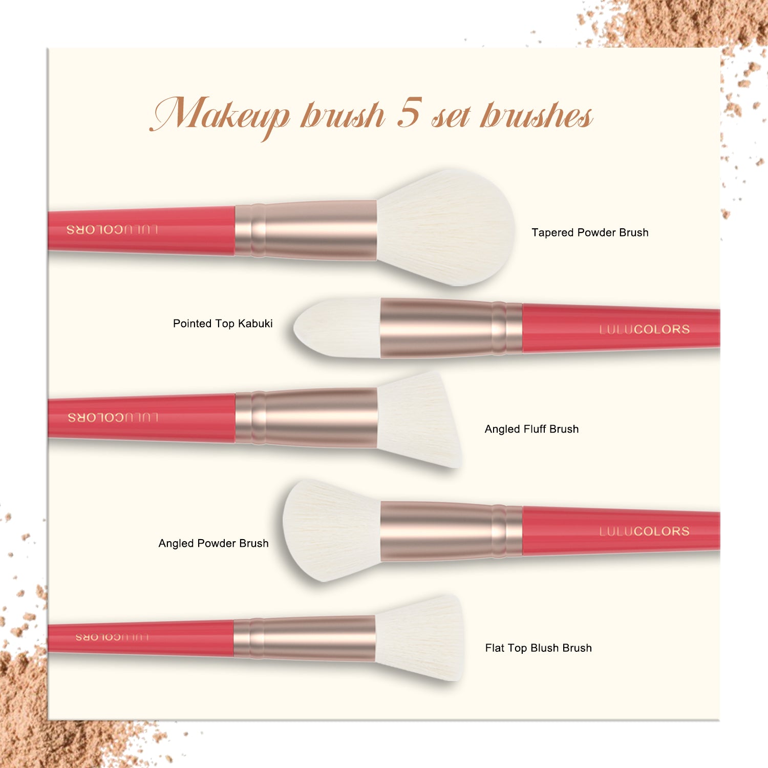 LULUCOLORS 5 pcs Soft Bristle Red Face Brushes