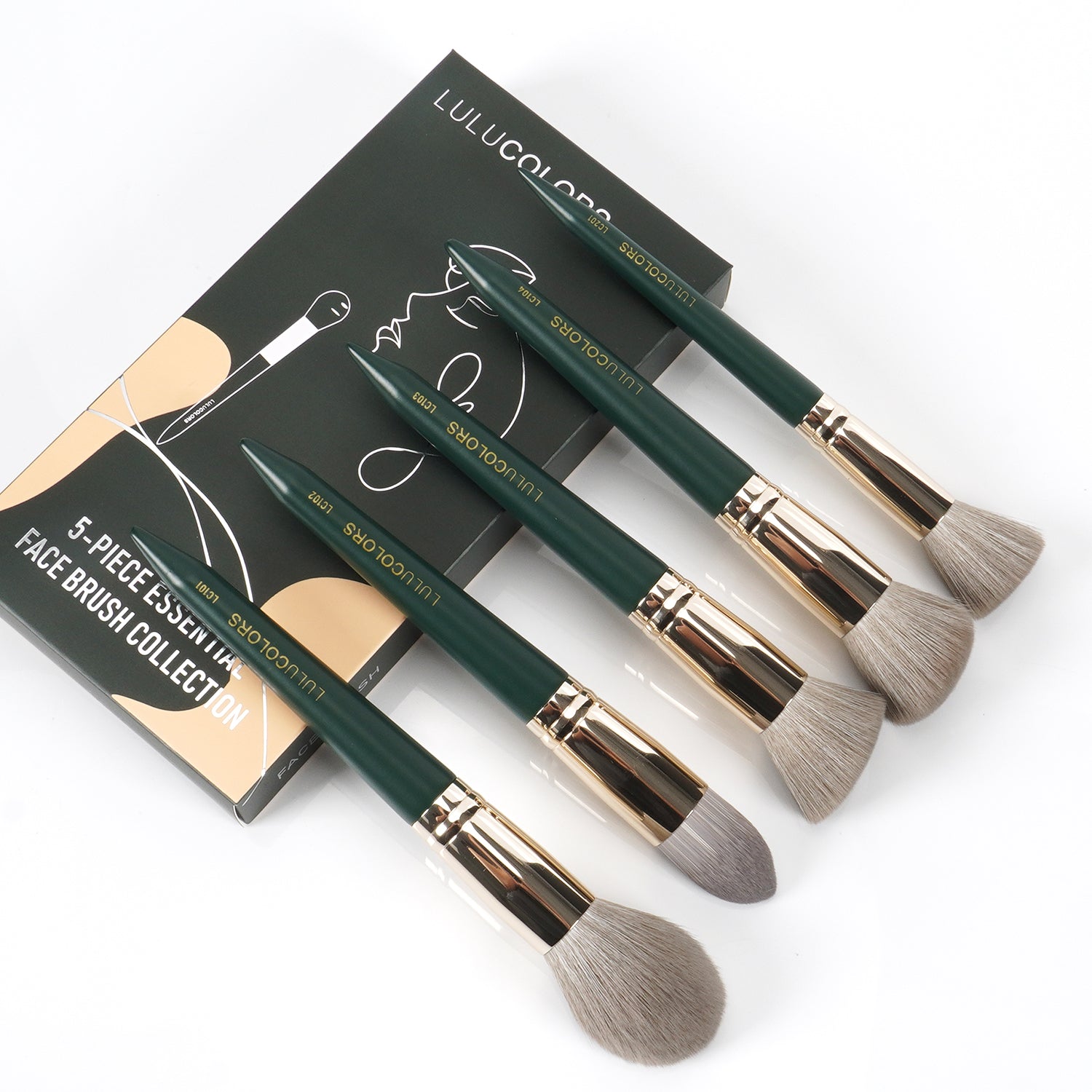 LULUCOLORS 5 pcs Soft Bristle Green Face Brushes